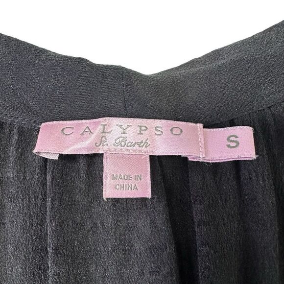 Calypso St. Barth Ruth Black Surplice Silk Blouse, Size Small - Picture 7 of 10